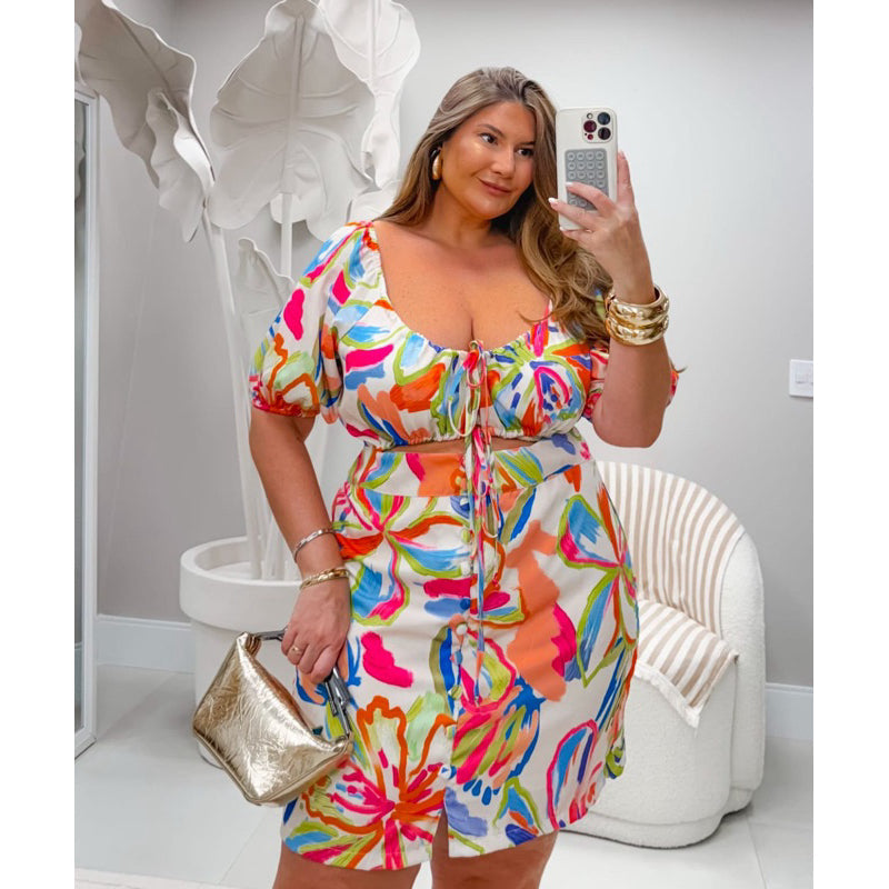 Vestido Forrado Aquarela Plus Size